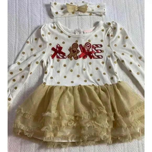 Little Lass Girls Size 4 3-Piece Gold and Red Frilly Holiday Outfit - Picture 2 of 6